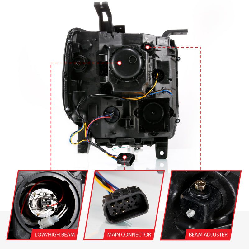 ANZO 111487 - ANZ111487 - ANZO GMC SIERRA 1500 14-15 2500H/15-19 Projector Headlight Plank Style Black w/ Switchback (Halogen) - Shipped in Europe - Tuningsupply.com