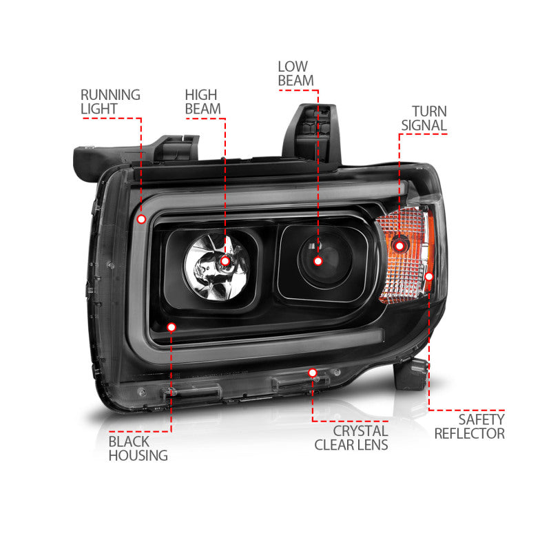 ANZO - ANZ111381 - ANZO 2015+ GMC Canyon Projector Headlights w/ Plank Style Design Black w/ Amber - Shipped in Europe - Tuningsupply.com