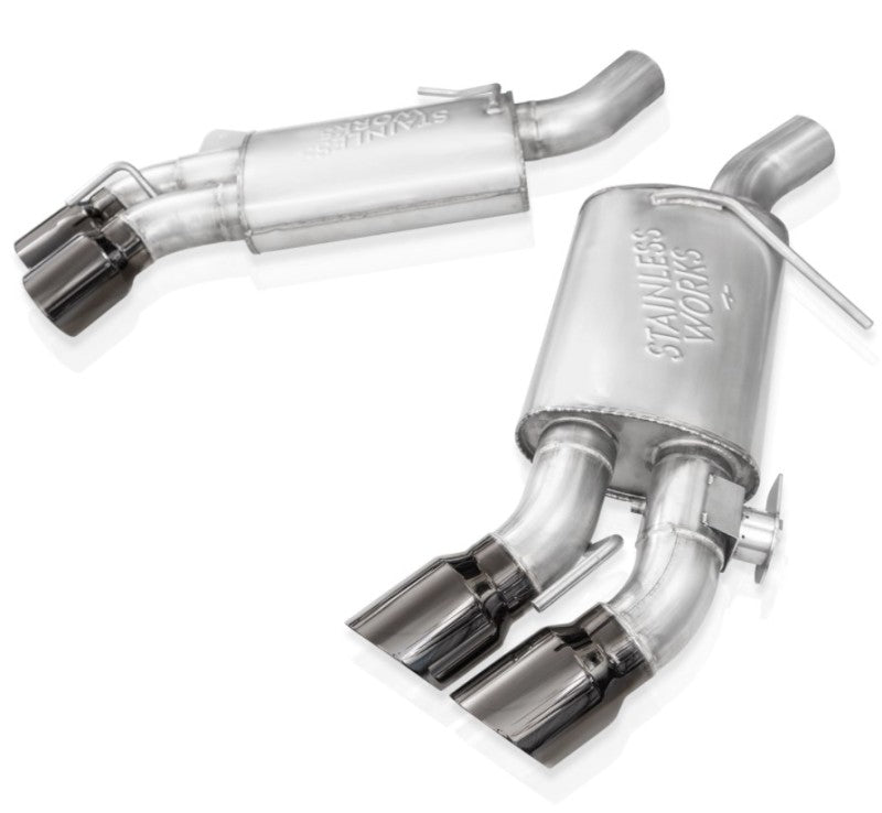 Stainless Works CA16RVMKFRBC - SSWCA16RVMKFRBC - Stainless Works 16-21 Camaro SS 3in Redline Factory Connect Axle Back w/Valve - 4in Quad Black Tips - Shipped in Europe - Tuningsupply.com