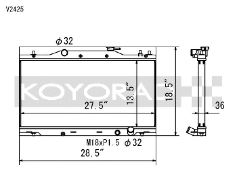 Koyo V2425 - KOYV2425 - Koyo 02-06 Acura RSX Base/Type-S (MT) Radiator (Req. Non-OEM Rad. Cap) - Shipped in Europe - Tuningsupply.com