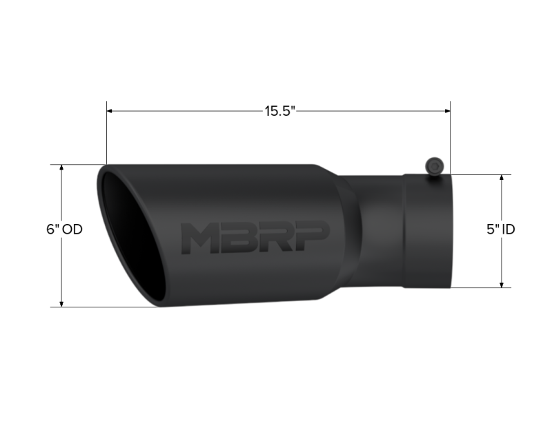 MBRP PT5154BLK - MBRPT5154BLK - MBRP Universal Tip 6in OD 5in Inlet 15.5in Length 30 Deg Bend Angled Rolled End Black - Shipped in Europe - Tuningsupply.com