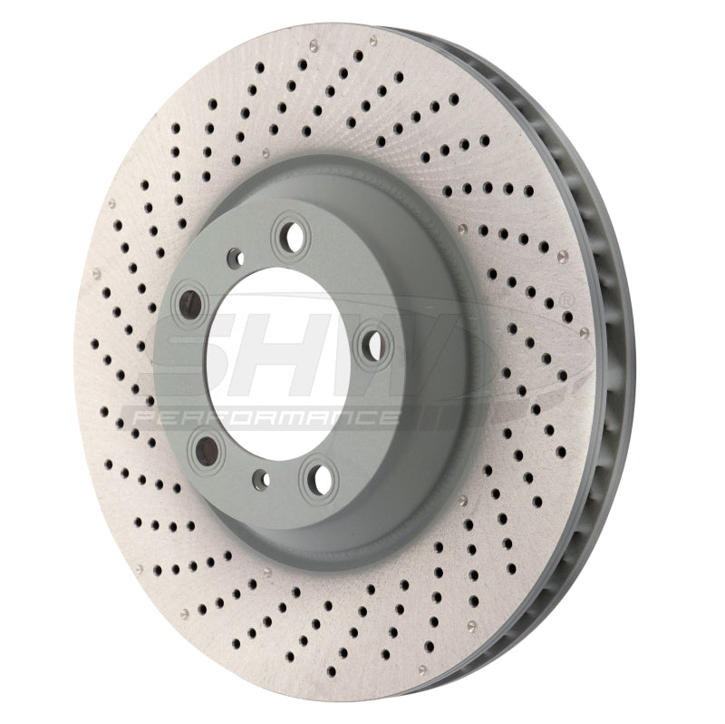 SHW Performance PFL30904 - SHWPFL30904 - SHW 07-13 Porsche 911 Turbo 3.8L w/o Ceramics Left Front Drilled-Dimple MB Brake Rotor (99735140501) - Shipped in Europe - Tuningsupply.com