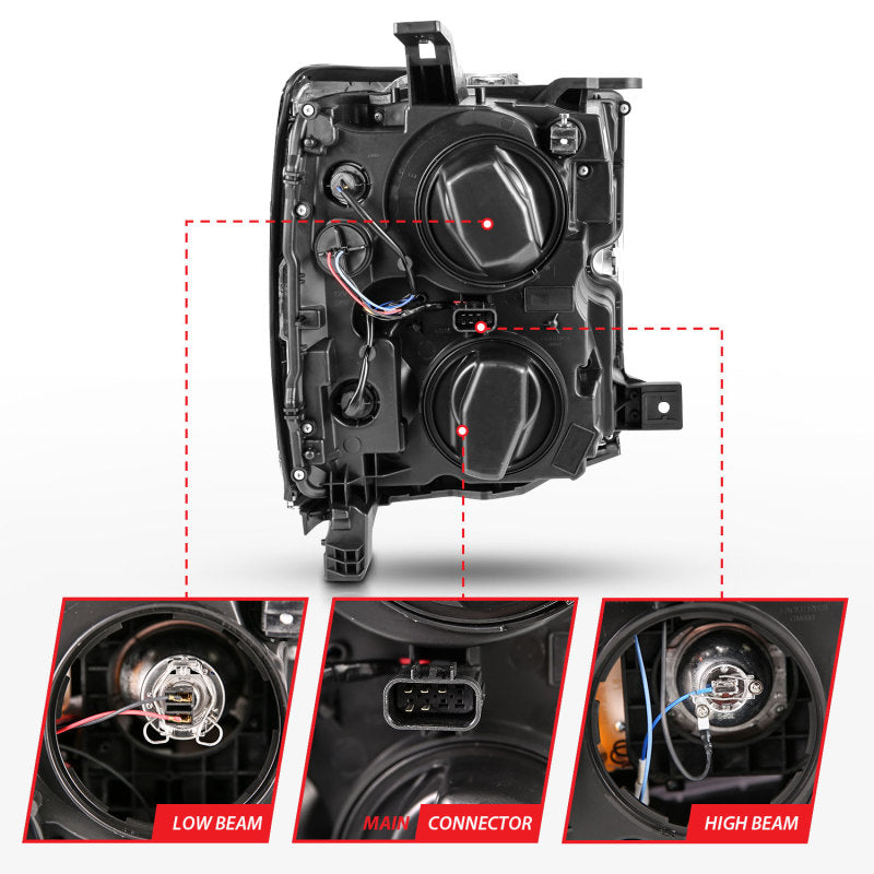 ANZO 111359 - ANZ111359 - ANZO 2015-2016 Chevrolet Silverado Projector Headlights w/ Plank Style Design Black w/ Amber - Shipped in Europe - Tuningsupply.com