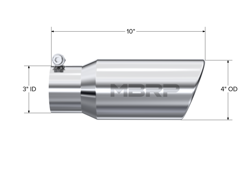 MBRP PT5155 - MBRPT5155 - MBRP Universal Tip 4in OD 3in Inlet 10in Length Angled Rolled End T304 - Shipped in Europe - Tuningsupply.com