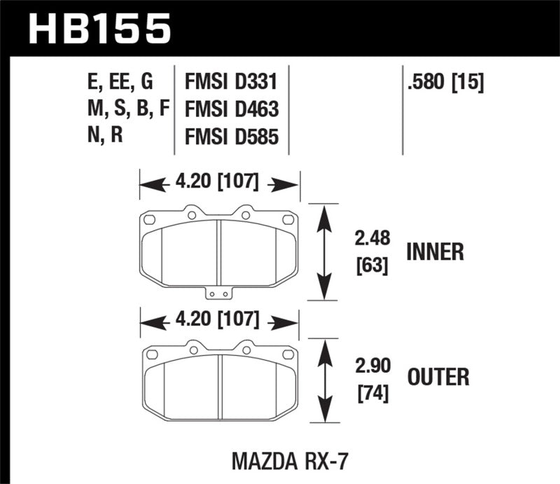 Hawk Performance KHB155E.580 - HAWKHB155E.580 - Hawk 93-95 Mazda RX-7 Blue 9012 Front Brake Pads - Shipped in Europe - Tuningsupply.com