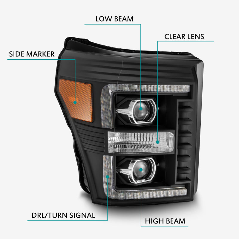 AlphaRex 880142 - ARX880142 - AlphaRex 11-16 Ford F-250 SD PRO-Series Projector Headlights Plank Style Design Black w/Seq Signal - Shipped in Europe - Tuningsupply.com
