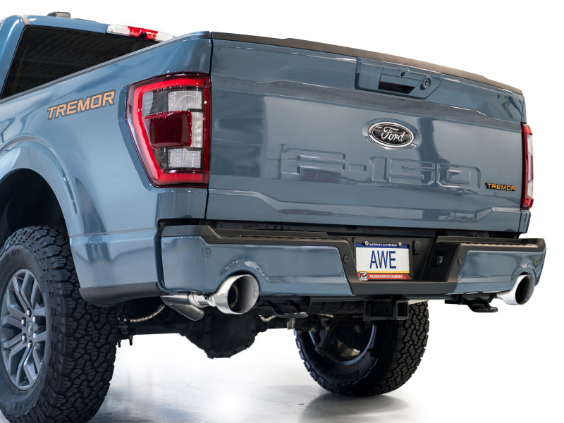 AWE Tuning 3015-32402 - AWE3015-32402 - AWE Tuning 2021+ Ford F150 Tremor w/ Bumper Cutouts 0FG Resonated Cat-Back w/ Chrome Silver Tips - Shipped in Europe - Tuningsupply.com