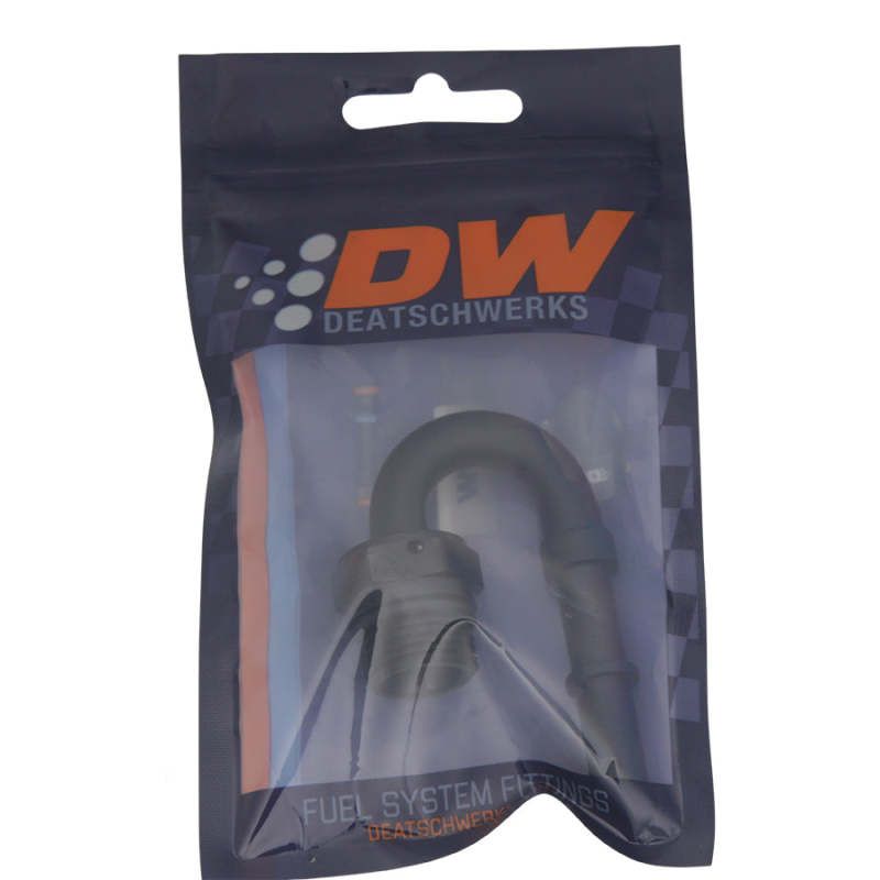 DeatschWerks 6-02-0116-B - DWK6-02-0116-B - DeatschWerks 8AN ORB Male to 3/8in Male EFI Quick Connect Adapter 180-Degree - Anodized Matte Black - Shipped in Europe - Tuningsupply.com