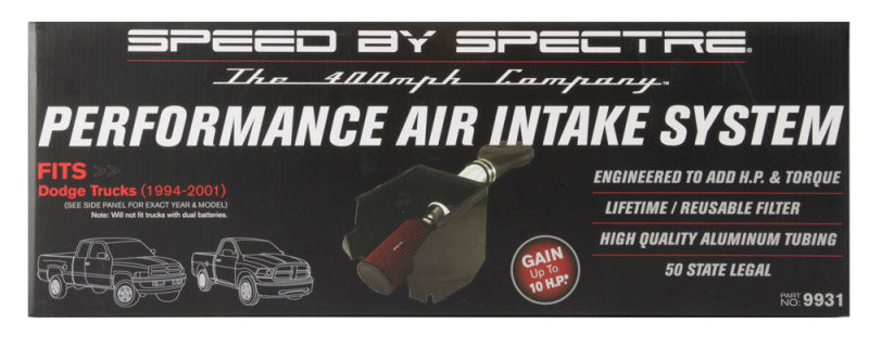 Spectre 9931 - SPE9931 - Spectre 94-01 Dodge RAM 1500/2500 V8-5.2/5.9L F/I Air Intake Kit - Polished w/Red Filter - Shipped in Europe - Tuningsupply.com