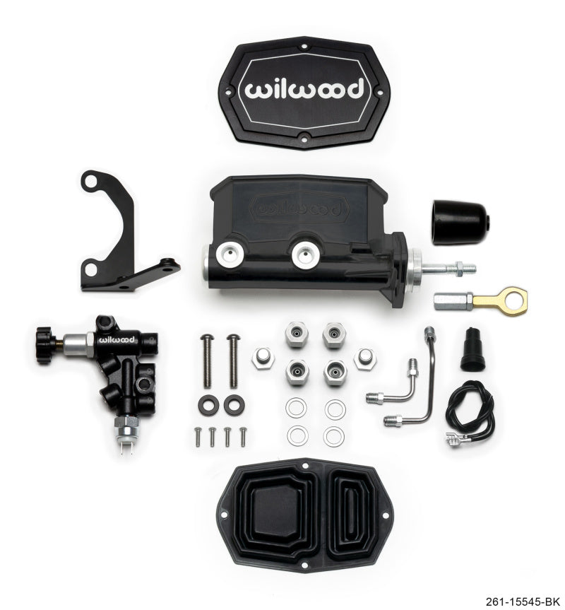 Wilwood 261-15545-BK - WIL261-15545-BK - Wilwood Compact Tandem M/C - 1.12in Bore w/Bracket and Valve fits Mustang (Pushrod) - Black - Shipped in Europe - Tuningsupply.com