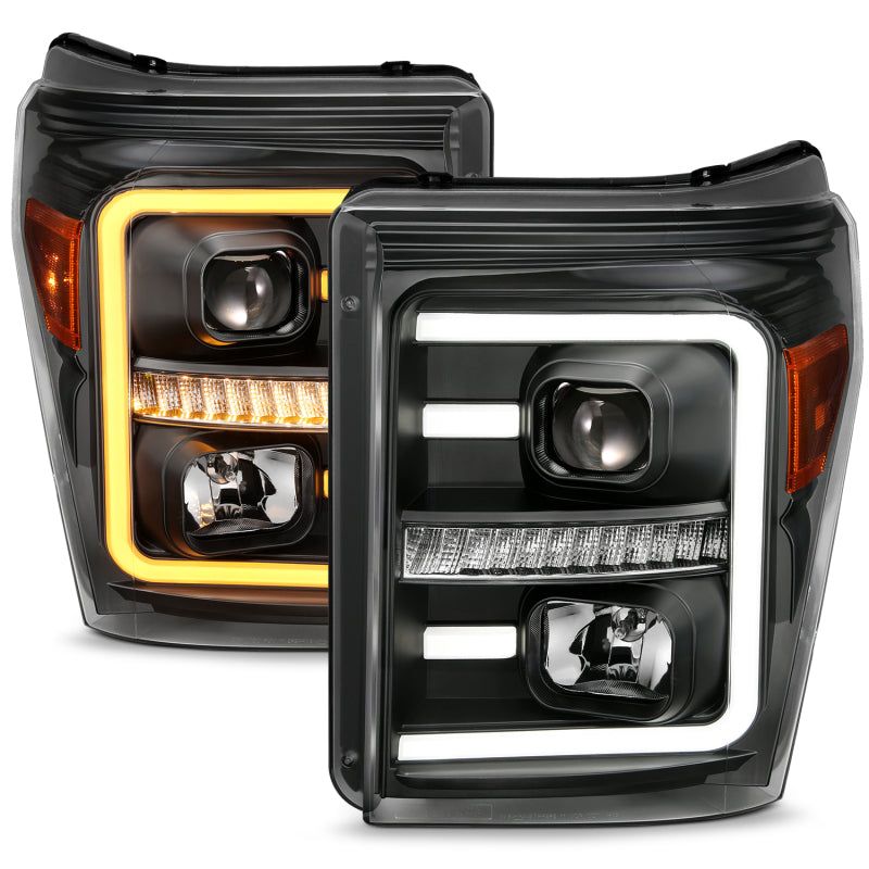 ANZO - ANZ111406 - ANZO 2011-2016 Ford F250 Projector Headlights w/ Plank Style Switchback Black w/ Amber - Shipped in Europe - Tuningsupply.com