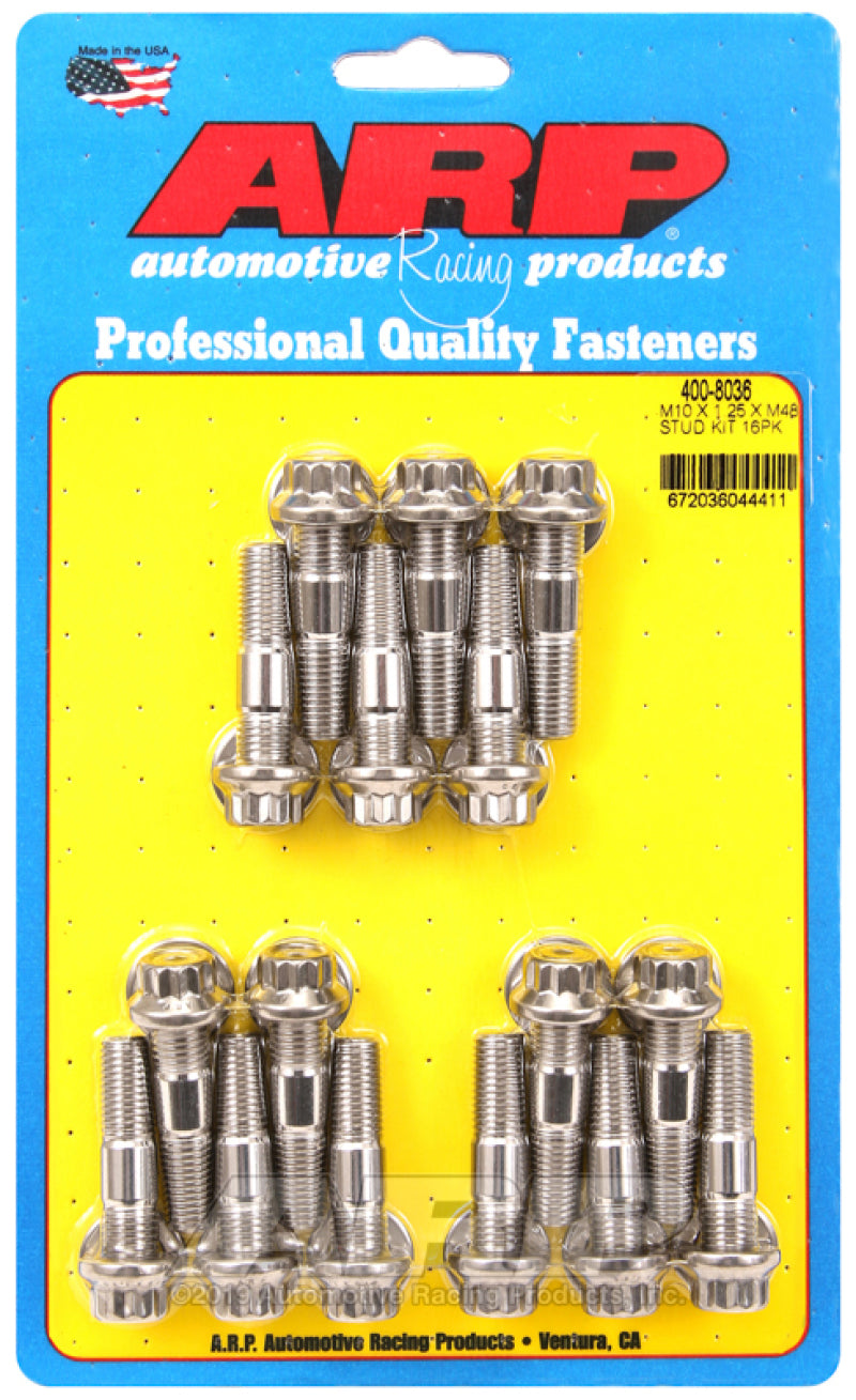 ARP 400-8036 - ARP400-8036 - ARP M10 x 1.25 x 48 Stainless Steel 12pt Broached Stud Kit (16/pkg) - Shipped in Europe - Tuningsupply.com