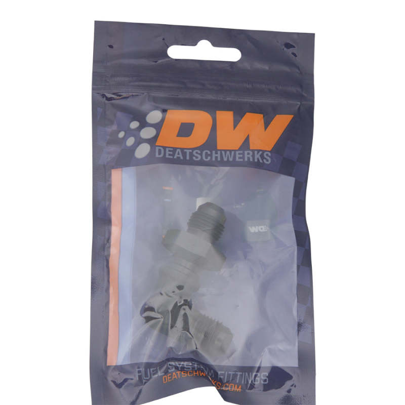 DeatschWerks 6-02-0710-B - DWK6-02-0710-B - DeatschWerks 6AN Male Flare to 6AN Male Flare Bulkhead Adapter 90-Degree - Anodized Matte Black - Shipped in Europe - Tuningsupply.com