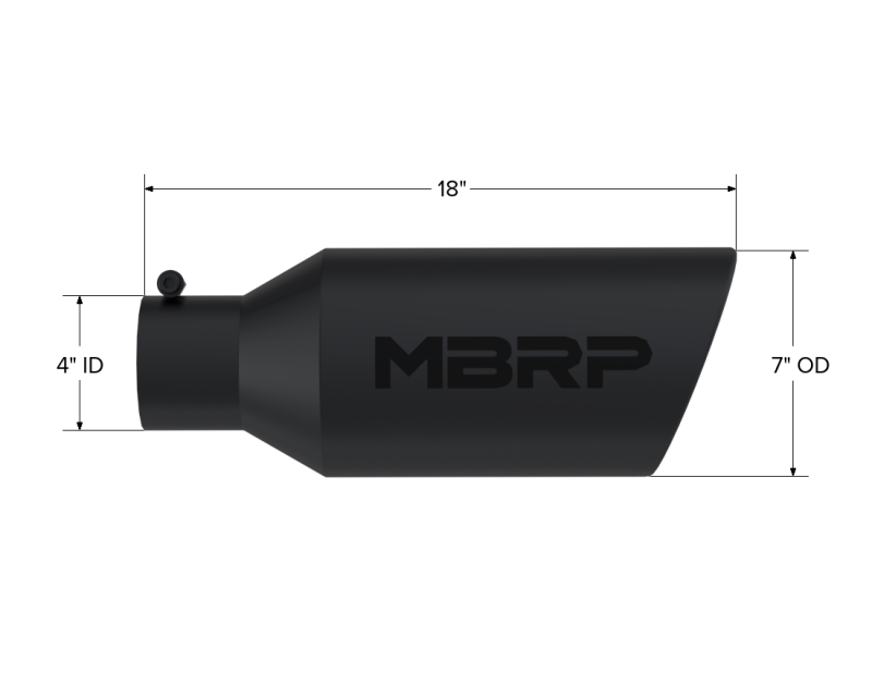 MBRP PT5126BLK - MBRPT5126BLK - MBRP Universal Exhaust Tip 7in O.D. Rolled End 4in Inlet 18in Length - Black - Shipped in Europe - Tuningsupply.com