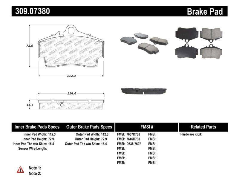 Stoptech 309.07380 - STO309.07380 - StopTech Performance 97-04 Porsche Boxster / 00-08 Boxster S / 98-08 911 Rear Brake Pads - Shipped in Europe - Tuningsupply.com