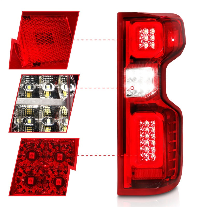 ANZO 311419 - ANZ311419 - ANZO 19-21 Chevy Silverado Work Truck Full LED Taillights Chrome Housing Red Lens G2(w/C light Bars) - Shipped in Europe - Tuningsupply.com