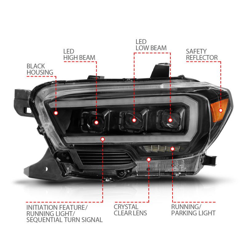 ANZO 111563 - ANZ111563 - ANZO 16-22 Toyota Tacoma LED Projector Headlights w/ Light Bar Sequential Black Housing w/Initiation - Shipped in Europe - Tuningsupply.com