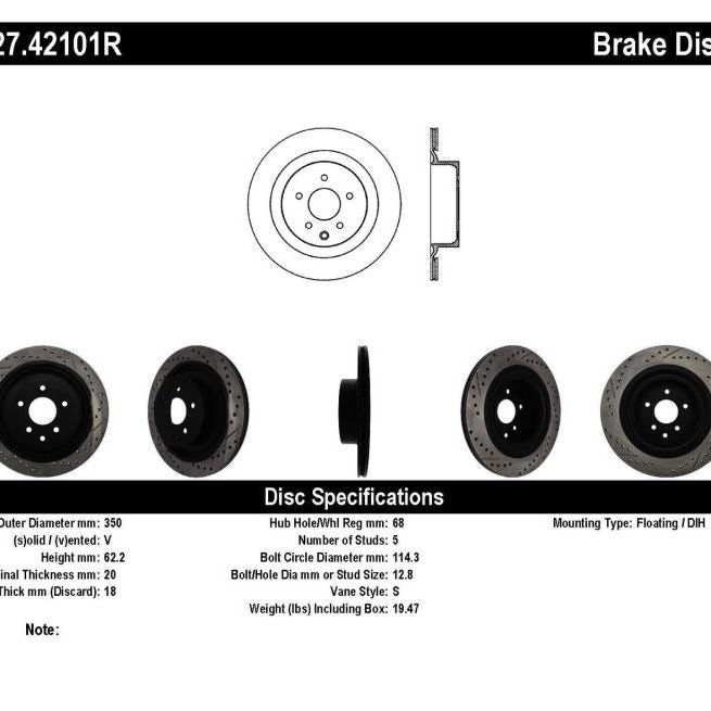Stoptech 127.42101R - STO127.42101R - StopTech Infiniti G37 / Nissan 370Z SportStop Slotted & Drilled Rear Right Rotor - Shipped in Europe - Tuningsupply.com