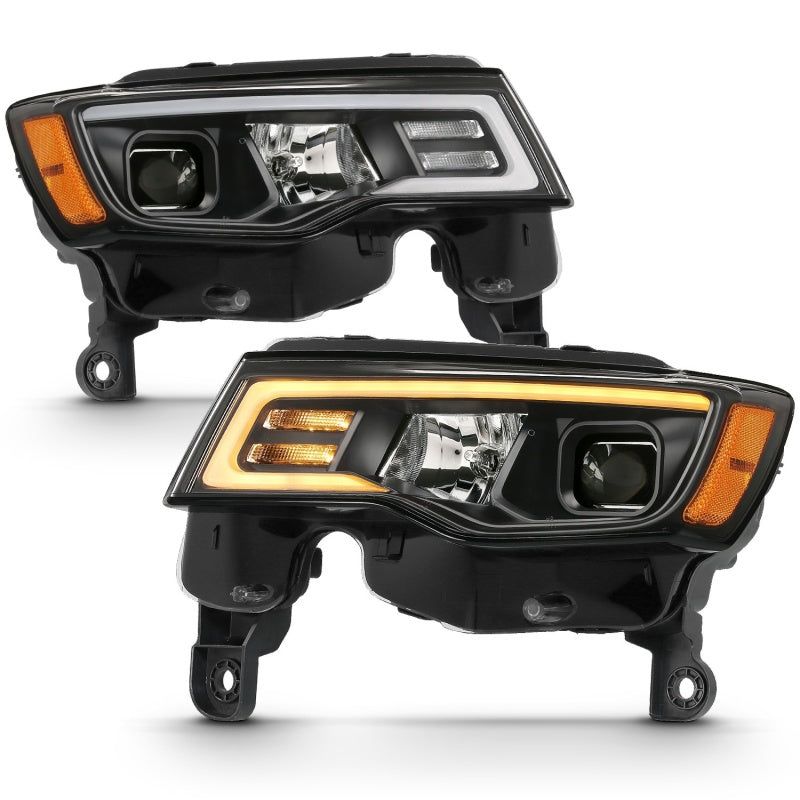 ANZO 111418 - ANZ111418 - ANZO 2017-2018 Jeep Grand Cherokee Projector Headlights w/ Plank Style Switchback - Black w/ Amber - Shipped in Europe - Tuningsupply.com