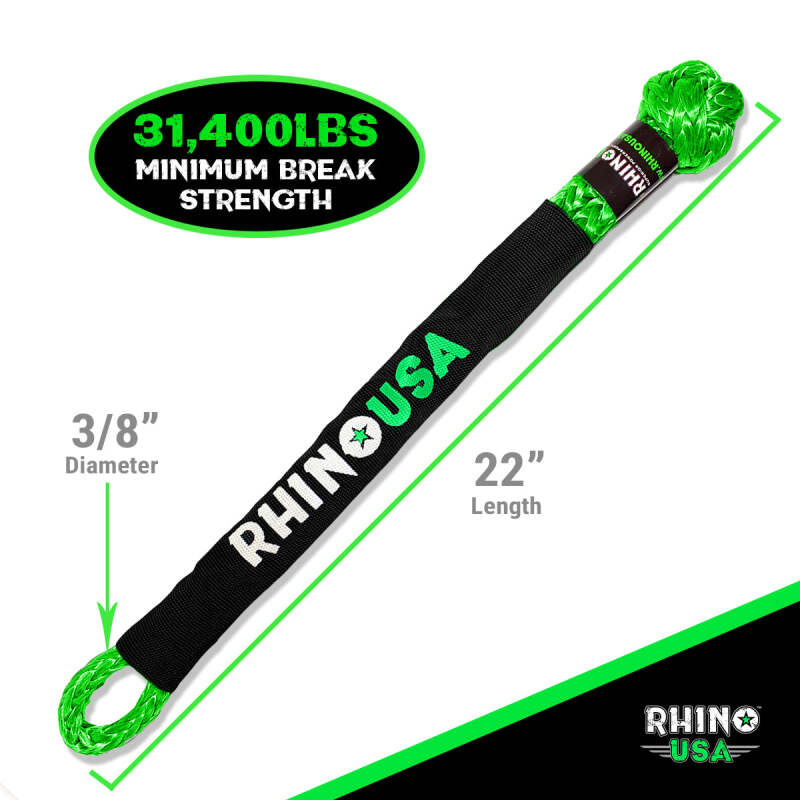 Rhino USA SFTSHACK38-GRN-2 - RSASFTSHACK38-GRN-2 - Rhino USA Synthetic Soft Shackle (2Pk 3/8InX22In) (Green) - Shipped in Europe - Tuningsupply.com