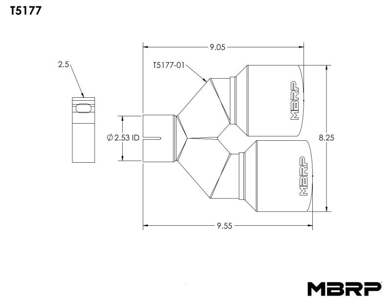 MBRP PT5177 - MBRPT5177 - MBRP Universal T304 SS Dual Tip 4in OD/2.5in Inlet - Shipped in Europe - Tuningsupply.com
