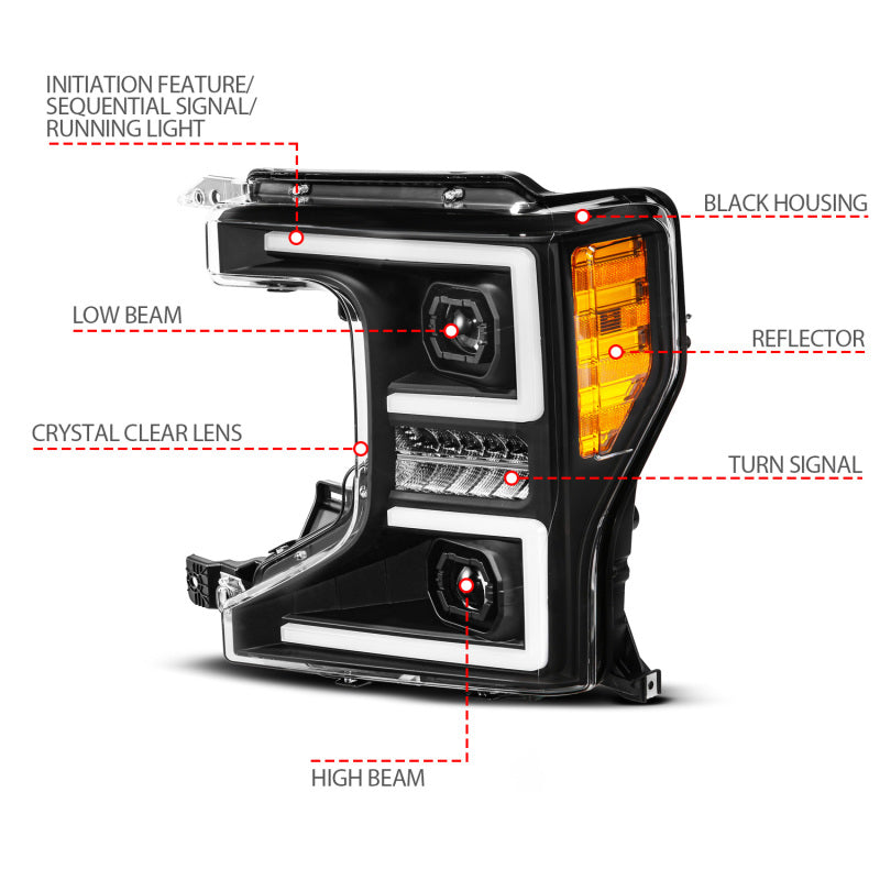 ANZO 111620X-L - ANZ111620X-L - ANZO 20-22 Ford Super Duty (Halogen) Z-Series Full LED Proj Headlights SeqSig - Driver Side ONLY - Shipped in Europe - Tuningsupply.com