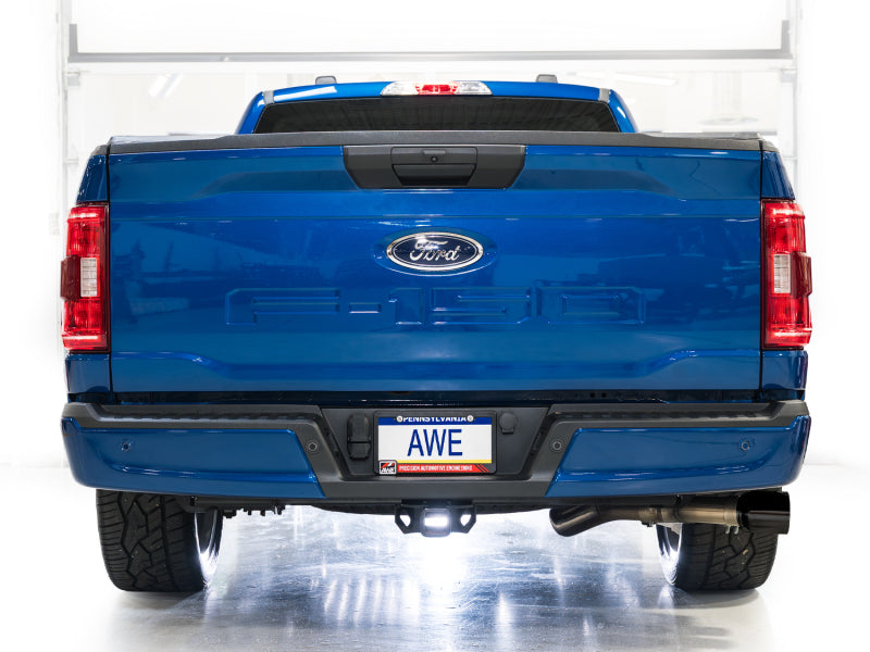 AWE Tuning 3015-33145 - AWE3015-33145 - AWE 21-25 Ford F150 (14th Gen Reg Cab) Cat-Back Exhaust - 4.5in Dual Side Exit Diamond Black Tips - Shipped in Europe - Tuningsupply.com