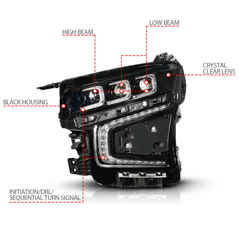 ANZO 111636X-R - ANZ111636X-R - ANZO 21-23 Chevy Tahoe/Suburban LED Light Bar Style Headlights Black w/ Sequential DRL (Right Side) - Shipped in Europe - Tuningsupply.com