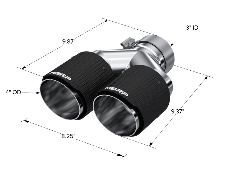 MBRP PT5182CF - MBRPT5182CF - MBRP 3in ID / Dual 4in OD Out Staggered L 9.87in / R 9.37in Dual Wall Carbon Fiber Univ Exhaust Tip - Shipped in Europe - Tuningsupply.com