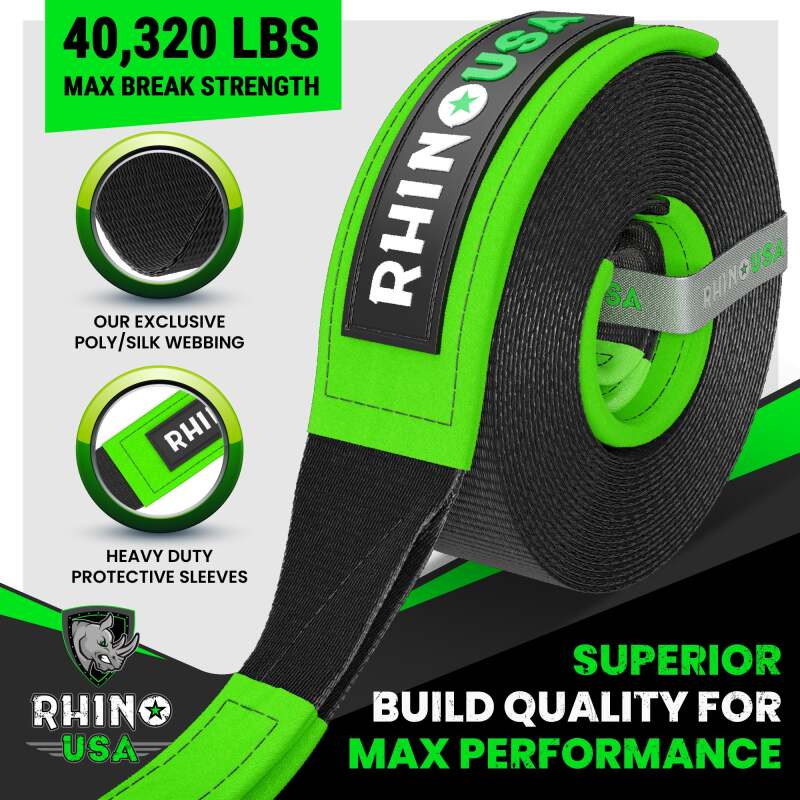 Rhino USA TOWSTRAP-430 - RSATOWSTRAP-430 - Rhino USA Recovery Tow Strap 4Inx30Ft (Black) - Shipped in Europe - Tuningsupply.com