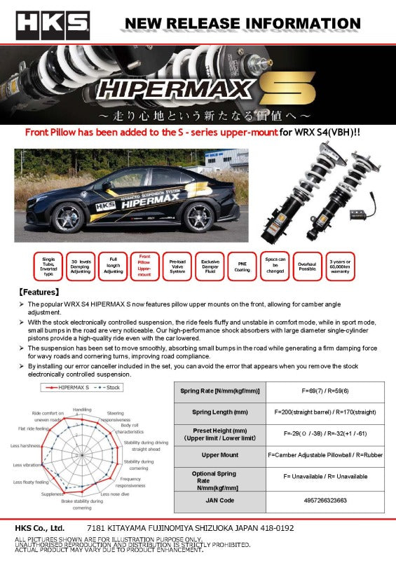 HKS 80300-AF010CP - HKS80300-AF010CP - HKS HIPERMAX S VBH FULL CANCELLERKIT F PILLOW - Shipped in Europe - Tuningsupply.com