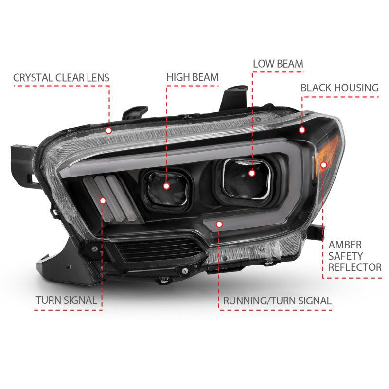 ANZO 111397 - ANZ111397 - ANZO 2016-2017 Toyota Tacoma Projector Headlights w/ Plank Style Switchback Black w/ Amber w/ DRL - Shipped in Europe - Tuningsupply.com