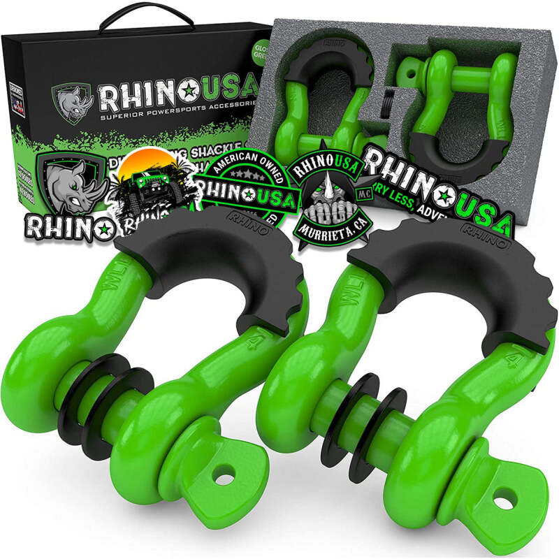 Rhino USA RNO-GRN-SHACKLES - RSARNO-GRN-SHACKLES - Rhino USA 3/4In D-Ring Shackle Set (2-Pack)(Green) - Shipped in Europe - Tuningsupply.com