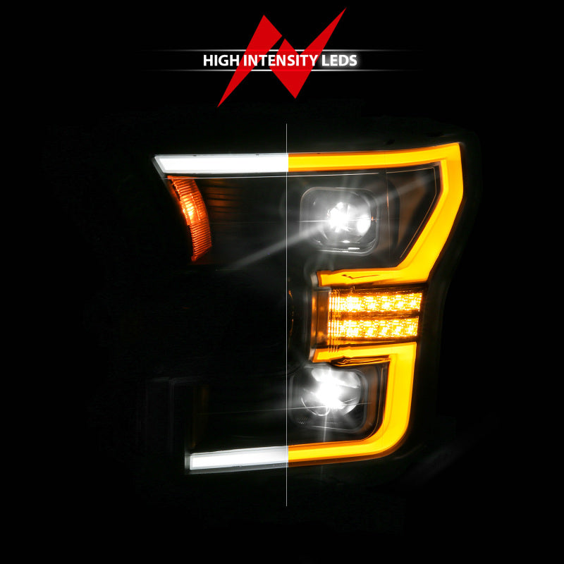 ANZO 111630A - ANZ111630A - ANZO 15-17 Ford F-150 (Factory Halogen Model ONLY) Full LED Proj Headlights Init/SeqSig Black- Pair - Shipped in Europe - Tuningsupply.com