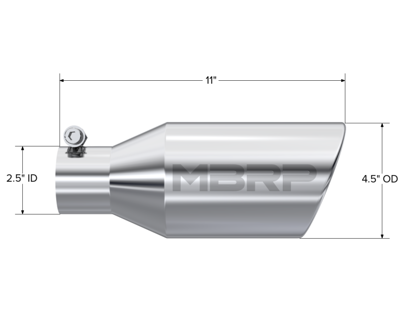 MBRP PT5160 - MBRPT5160 - MBRP Universal Tip 4.5 O.D. Angle Rolled End 2.5 Inlet 11in Length - T304 - Shipped in Europe - Tuningsupply.com