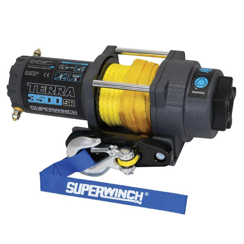 Superwinch 1135270 - SUW1135270 - Superwinch 3500 LBS 12V DC 7/32in x 32ft Synthetic Rope Terra 3500SR Winch - Gray Wrinkle - Shipped in Europe - Tuningsupply.com