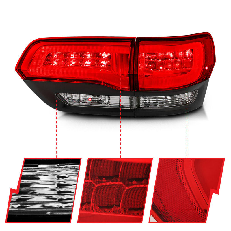 ANZO 311268 - ANZ311268 - ANZO 2014-2016 Jeep Grand Cherokee LED Taillights Red/Clear - Shipped in Europe - Tuningsupply.com