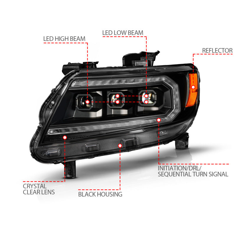 ANZO - ANZ111634 - ANZO 15-22 Chevy Colorado Blk Housing Full LED DRL Projector Headlight w/ Sequential Light Bar - Shipped in Europe - Tuningsupply.com