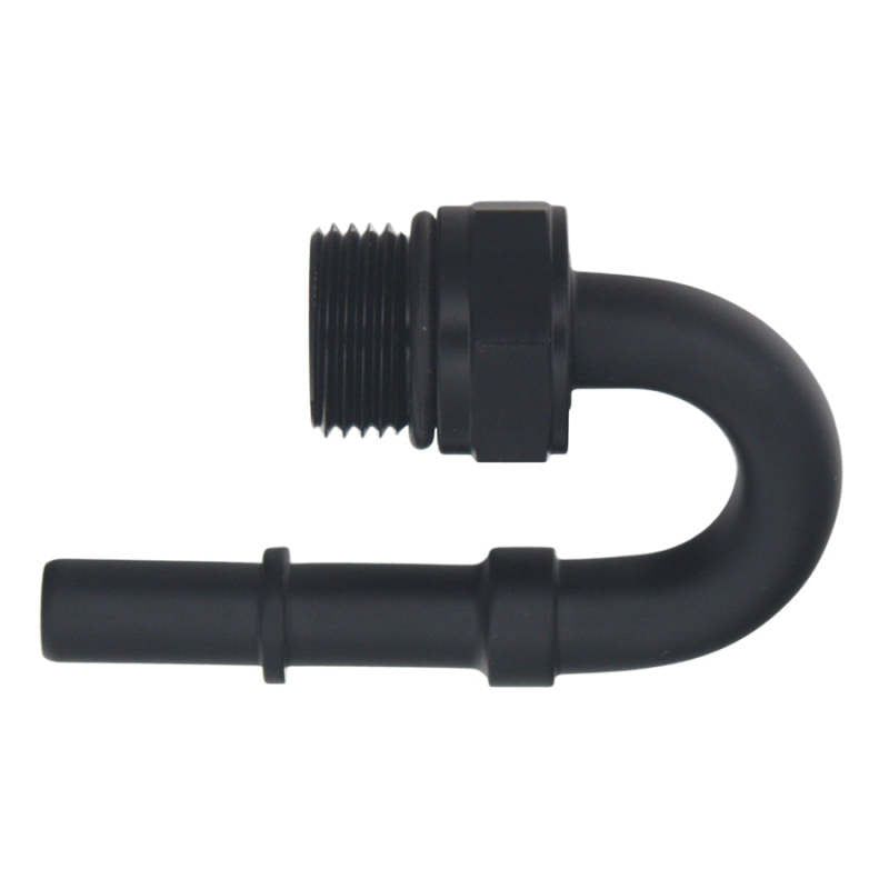 DeatschWerks 6-02-0116-B - DWK6-02-0116-B - DeatschWerks 8AN ORB Male to 3/8in Male EFI Quick Connect Adapter 180-Degree - Anodized Matte Black - Shipped in Europe - Tuningsupply.com