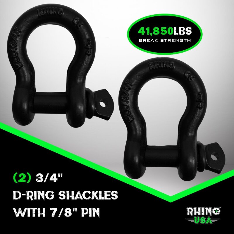 Rhino USA RNO-SHACKSTRAP20 - RSARNO-SHACKSTRAP20 - Rhino USA 20Ft Tow Strap/Shackles Combo - Shipped in Europe - Tuningsupply.com