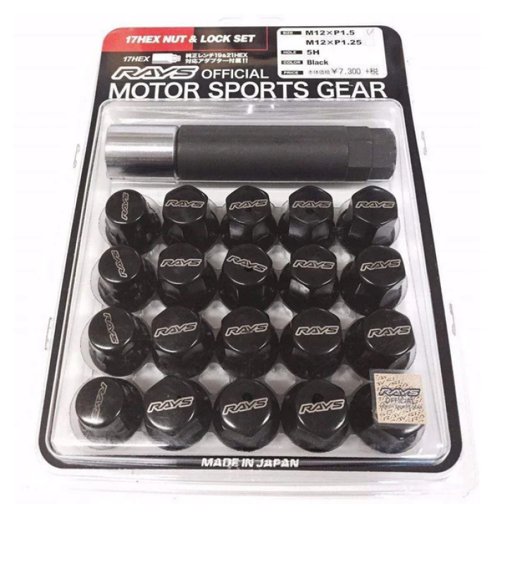 Rays W1712125B - RAYW1712125B - Rays M12x1.25 5 holes 16pcs nut, 4pcs Lock nut, 1 adapter & 1 lock nut key - Black - Shipped in Europe - Tuningsupply.com