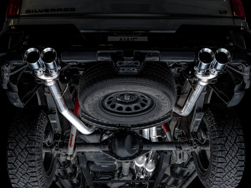 AWE Tuning 3015-42203 - AWE3015-42203 - AWE Tuning 4th Gen GM 1500 6.2L 0FG Catback Split Rear Exit (w/ Bumper Cutouts) - Quad Chrome Tips - Shipped in Europe - Tuningsupply.com