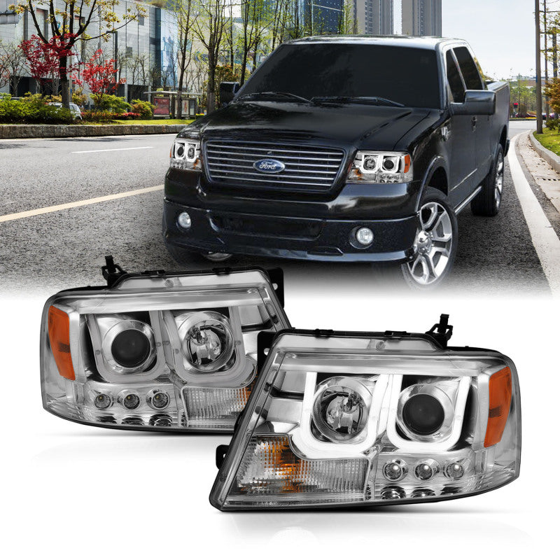 ANZO 111287 - ANZ111287 - ANZO 2004-2008 Ford F-150 Projector Headlights w/ U-Bar Chrome - Shipped in Europe - Tuningsupply.com