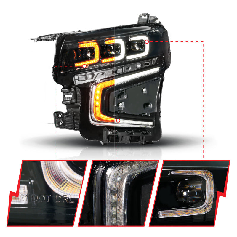 ANZO 111636X-L - ANZ111636X-L - ANZO 21-23 Chevy Tahoe/Suburban LED Light Bar Style Headlights Black w/ Sequential DRL (Left Side) - Shipped in Europe - Tuningsupply.com