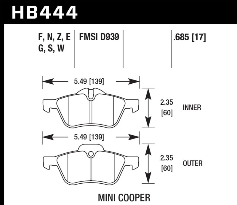 Hawk Performance KHB444N.685 - HAWKHB444N.685 - Hawk 02-06 Mini Cooper / Cooper S HP+ Street Front Brake Pads - Shipped in Europe - Tuningsupply.com
