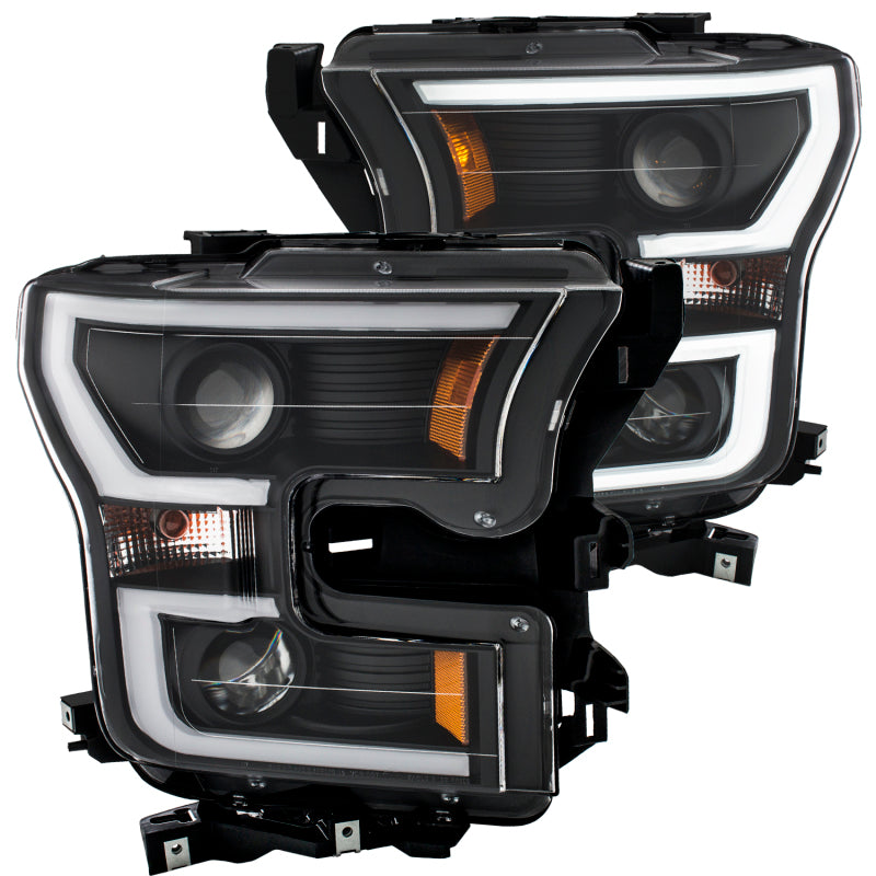 ANZO - ANZ111347 - ANZO 2015-2016 Ford F-150 Projector Headlights w/ Plank Style Design Black w/ Amber - Shipped in Europe - Tuningsupply.com