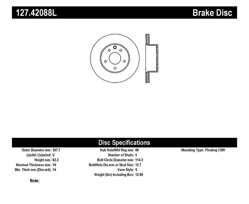 Stoptech 127.42088L - STO127.42088L - StopTech 06-07 350Z / 05-07 G35 / 06-07 G35X SportStop Slotted & Drilled Rear Left Rotor - Shipped in Europe - Tuningsupply.com