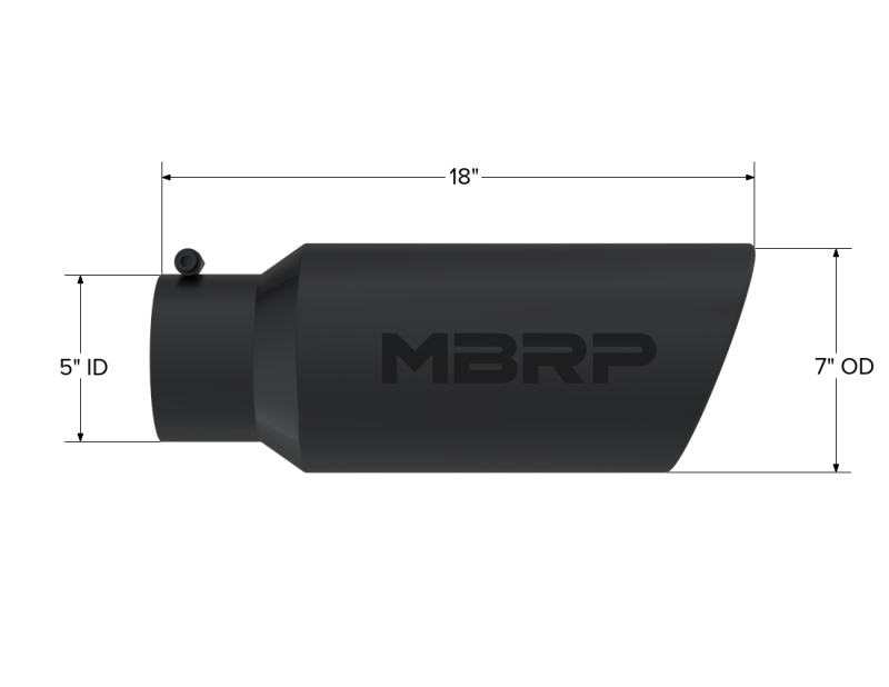 MBRP PT5127BLK - MBRPT5127BLK - MBRP Universal Tip 7in O.D. Rolled End 5in inlet 18in length Black - Shipped in Europe - Tuningsupply.com