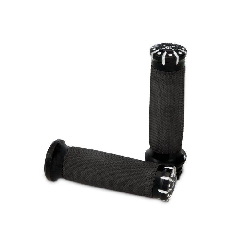 Burly Brand B16-1008BM - BURB16-1008BM - Burly Brand 82-17 H-D Dual Cable Set Hawk Billet Handle Grip Set - Black Machined - Shipped in Europe - Tuningsupply.com