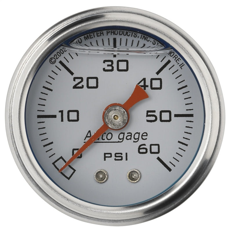 AutoMeter 2176 - ATM2176 - Autometer AutoGage 1.5in Liquid Filled Mechanical 0-60 PSI Fuel Pressure Gauge - White - Shipped in Europe - Tuningsupply.com